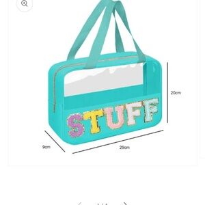New Chenille “Stuff” WaterProof PVC  Teal and Clear Bag